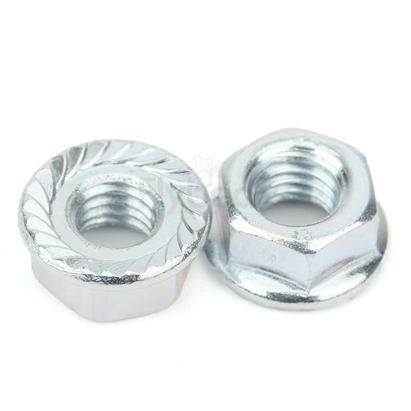 碳钢8级蓝白锌六角法兰螺母带齿DIN6923